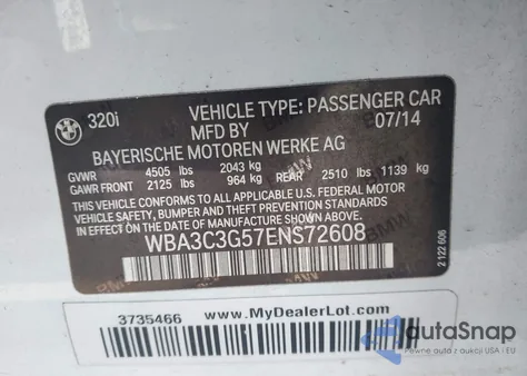 2014 BMW 320I xDrive from USA, damaged, VIN WBA3C3G57ENS72608